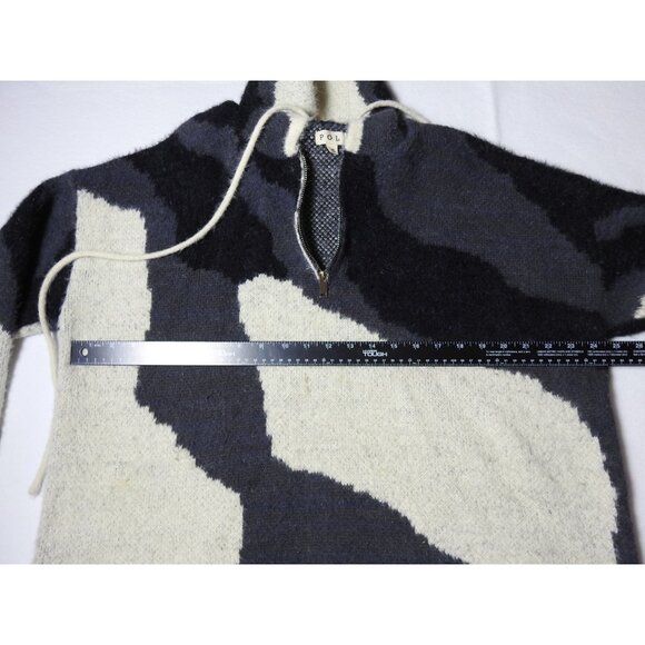 Pol Oversized Fuzzy Hooded Half Zip Sweater Black Cream Abstract Size Small - Picture 6 of 9
